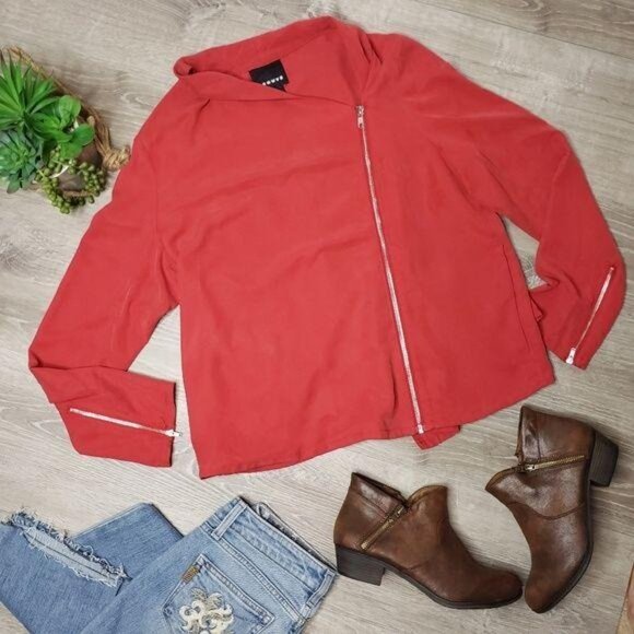 Trouvé Womens Red Zip-Up Modal Jacket Size L moto military style light jacket - Picture 2 of 7